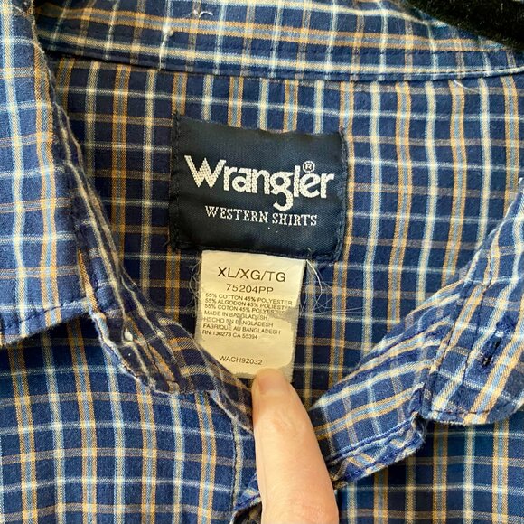 Wrangler Western Shirts XL Pearl Snap-button down Long-sleeve Shirt Blue Plaid - Picture 2 of 5